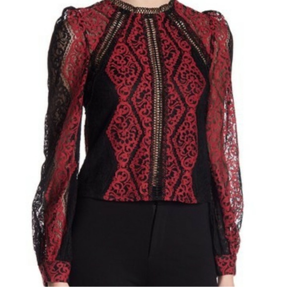 GRACIA Red Black Lace Long Sleeve Gothic Victorian Blouse Size M - Picture 1 of 7